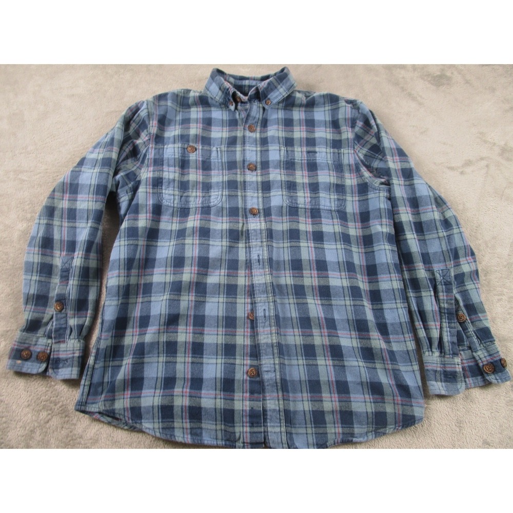 Duluth Shirt Mens Small Blue Plaid Relaxed Fit Flannel Outdoor Button Down